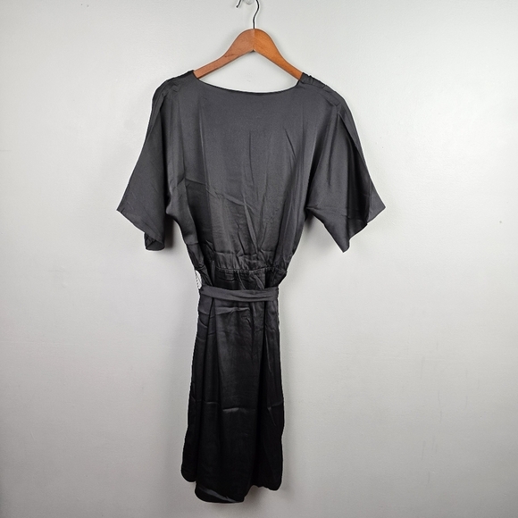 WHBM Short Sleeve Kimono Satin‎ Wrap Dress Black Womens Size M Cocktail Party - Picture 5 of 15